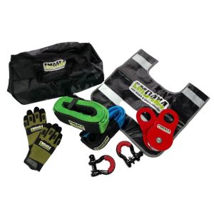 Kit de recuperare Off-Road complet cu Sufe, Ocheți, Scripete, Mănușă, Greutate cablu troliu și Geantă Camuflaj EMD4x4